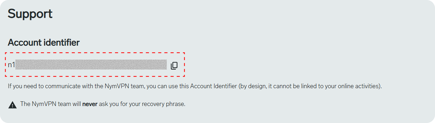 Example refund request message to Nym Support
